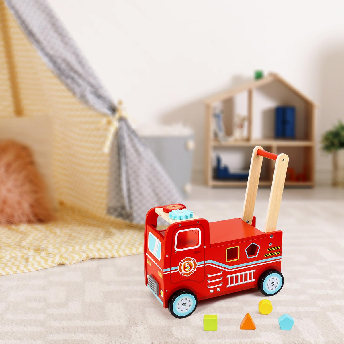 SOKA Fire Engine Ride-On and Push Toy – Red Fire Truck for Kids' Imaginative Play