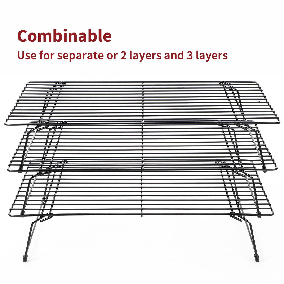 Vinsani 3 Tier Collapsible Cooling Rack – Non-Stick High-Carbon Steel Stackable Baking & Drying Rack