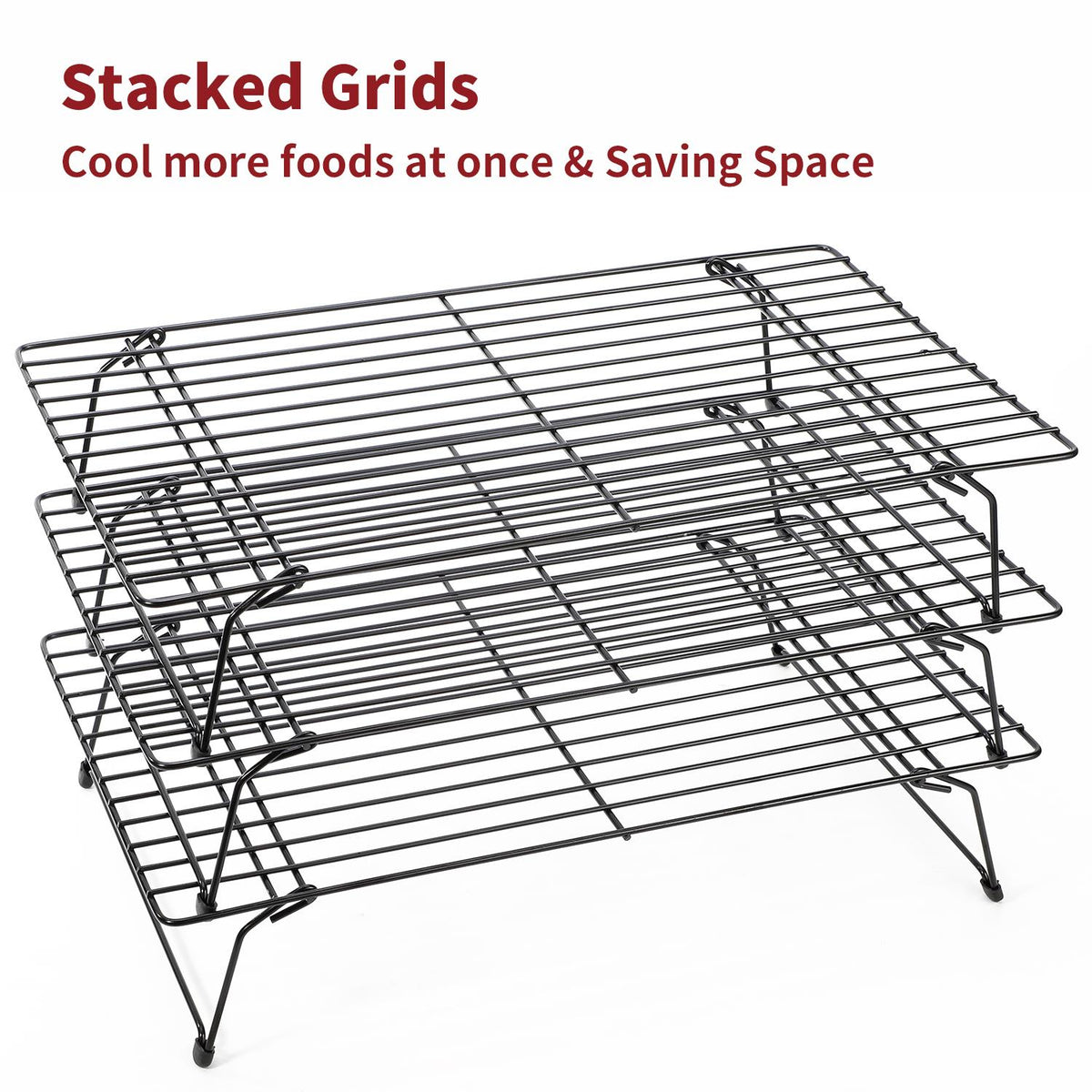 Vinsani 3 Tier Collapsible Cooling Rack – Non-Stick High-Carbon Steel Stackable Baking & Drying Rack