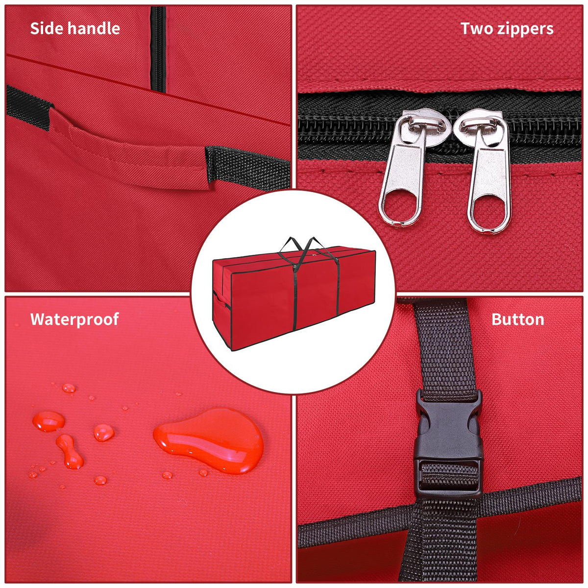 VINSANI Christmas Tree Storage Bag with Zip Closure & Carry Handles – Tear-Resistant, Red