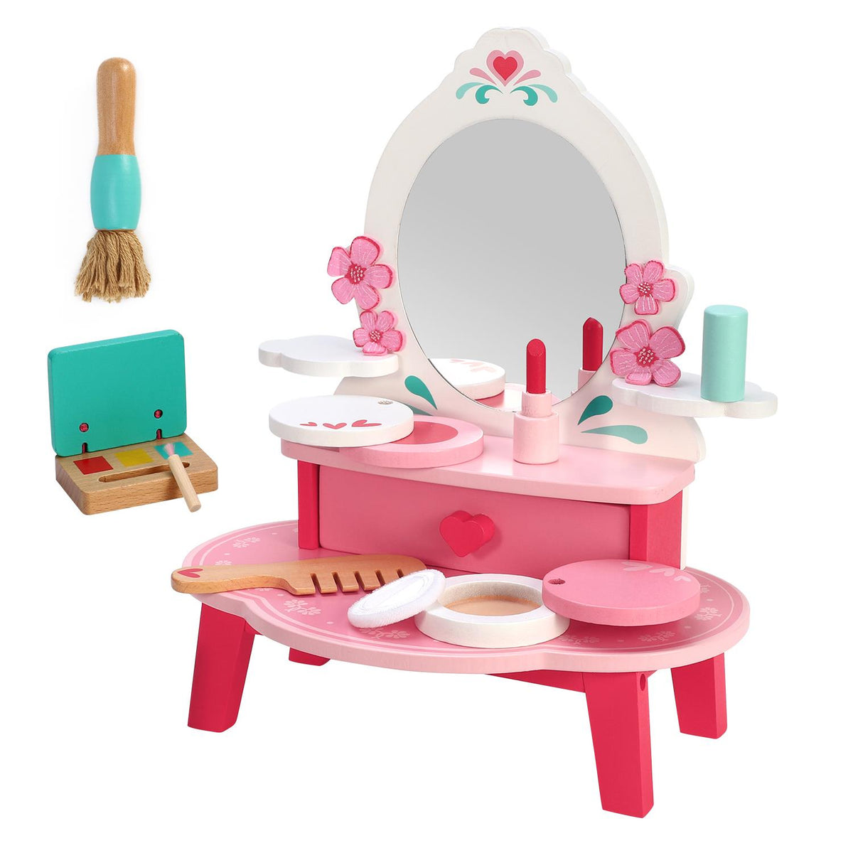 SOKA Wooden Dressing Table Top with Beauty Set – Kids Role Play Make-Up Toy