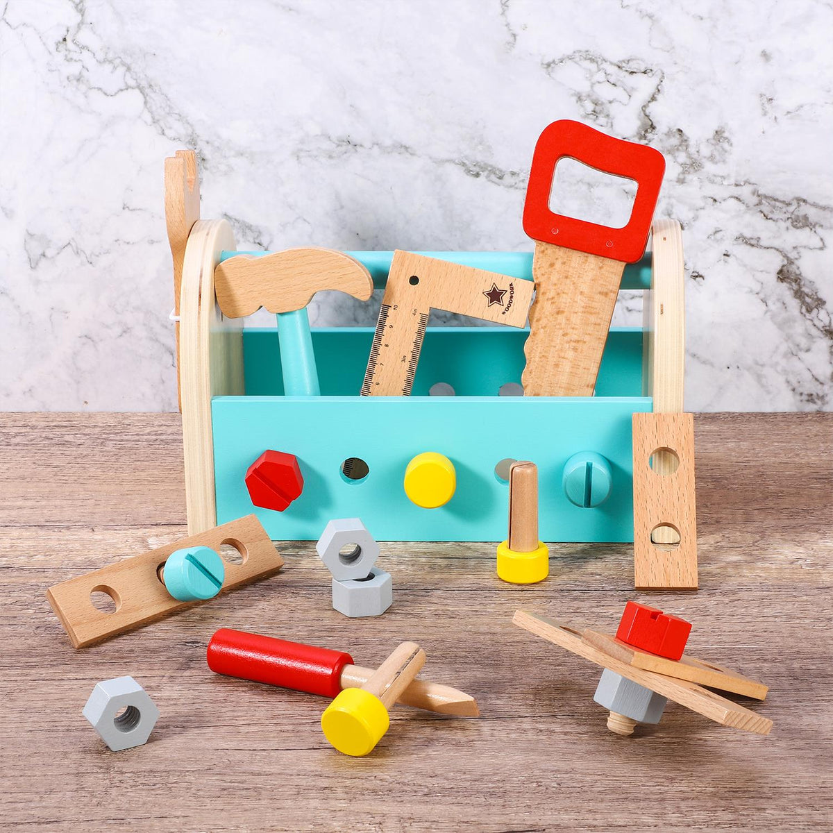 SOKA My First Tool Box Wooden Play Set – Kids Pretend DIY Tools Toy