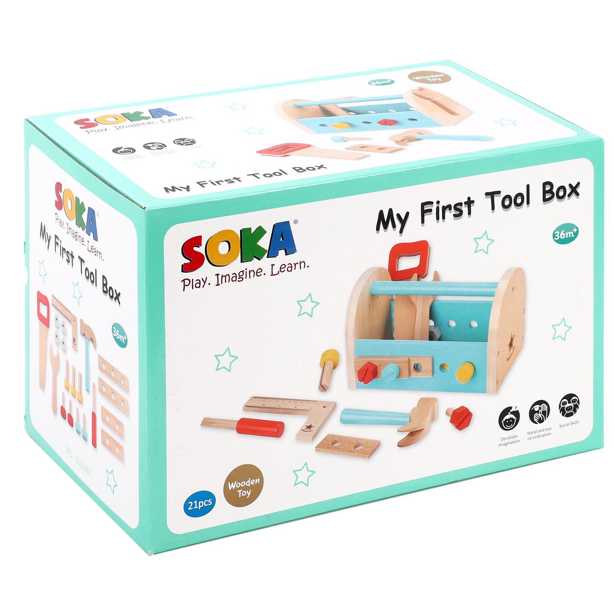 SOKA My First Tool Box Wooden Play Set – Kids Pretend DIY Tools Toy