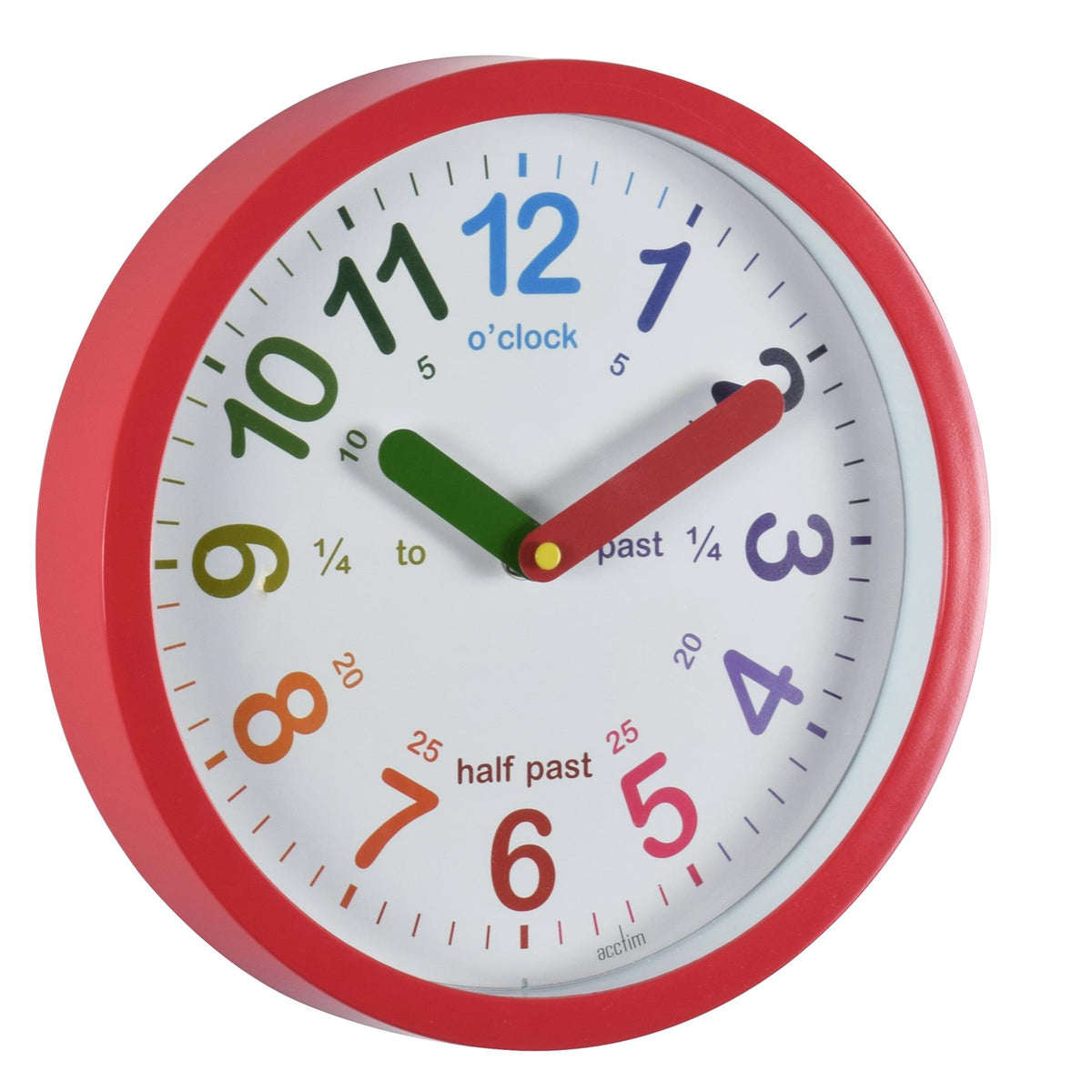 Acctim LuLu Time Teaching Kids Wall Clock with Quiet Quartz Movement – Learn to Tell the Time, Red
