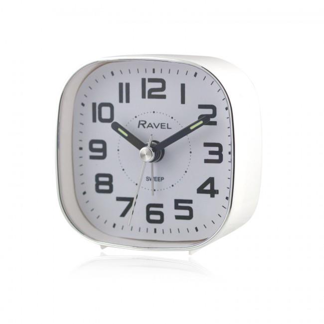 Ravel Petite Bedside Quartz Alarm Clock with Luminous Hands & Beep Alarm – Easy-Read Dial, White