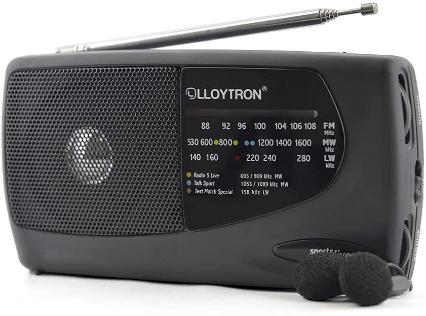 Lloytron 3 Band Sports Personal Radio with Earphones – MW/FM/LW, Telescopic Antenna, Black