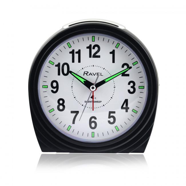 Ravel Large Art Deco Bedside & Mantel Bell Alarm Clock with Quartz Movement – Gloss Black