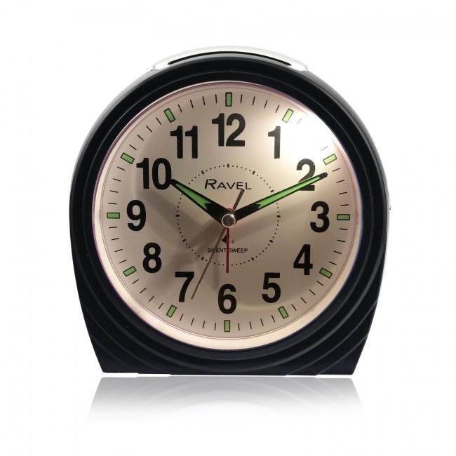 Ravel Large Art Deco Bedside & Mantel Bell Alarm Clock with Quartz Movement – Gloss Black