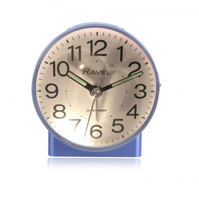 Ravel Round Mid-Size Quartz Bedside Alarm Clock with Snooze, Light and Crescendo Alarm, Blue