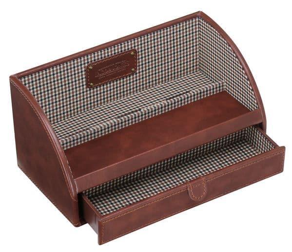 Jacob Jones Charging Valet with Checker-Lined Drawer & Phone Charging Station – Tidy Storage, Tan