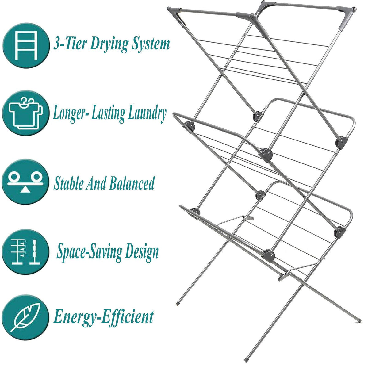 3-Tier Folding Clothes Drying Airer – Lightweight Portable Indoor Laundry Rack with Sturdy Frame