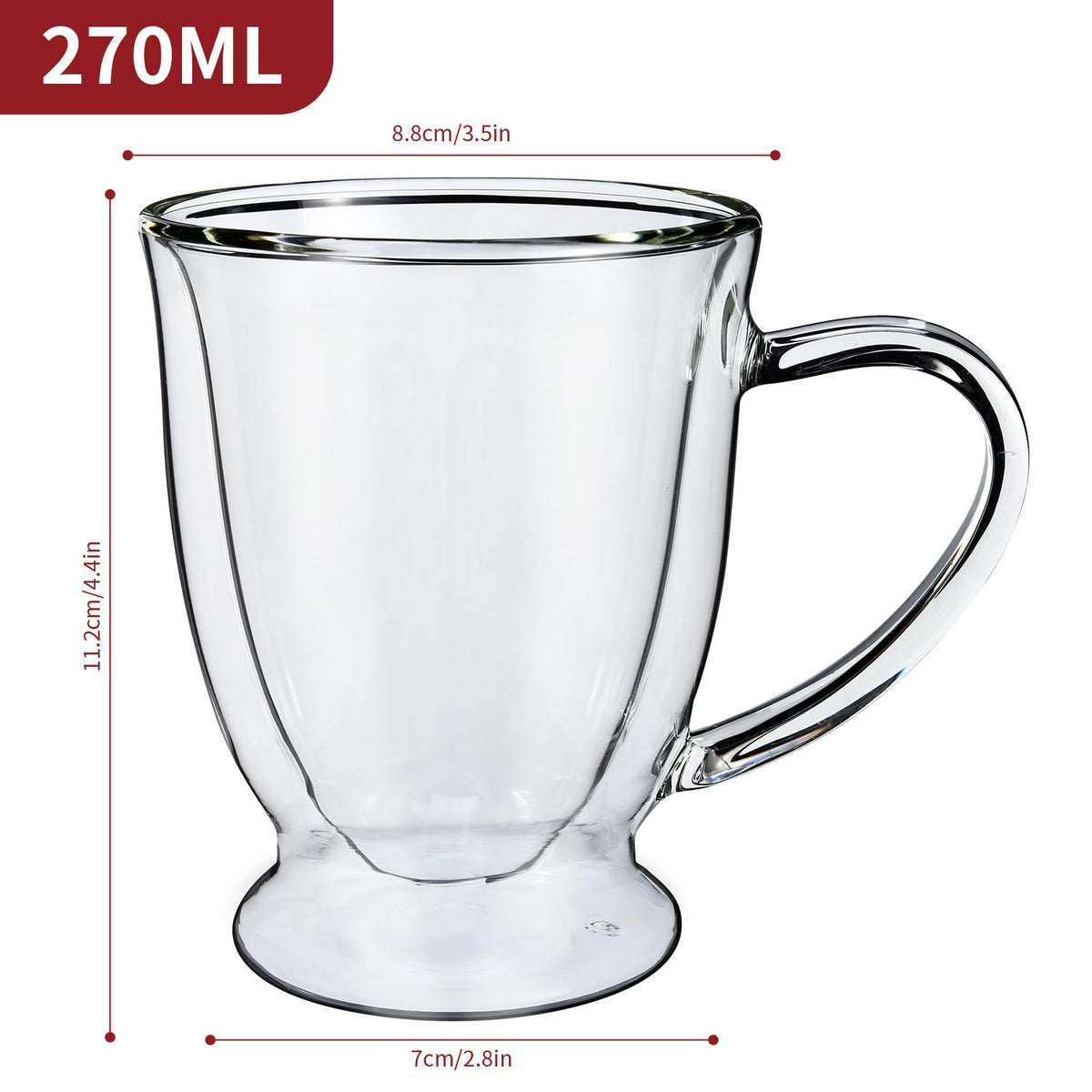 Vinsani Double Wall Glasses Set of 2, Verre Design – Borosilicate Glass Cups for Coffee, Tea and Cocktails