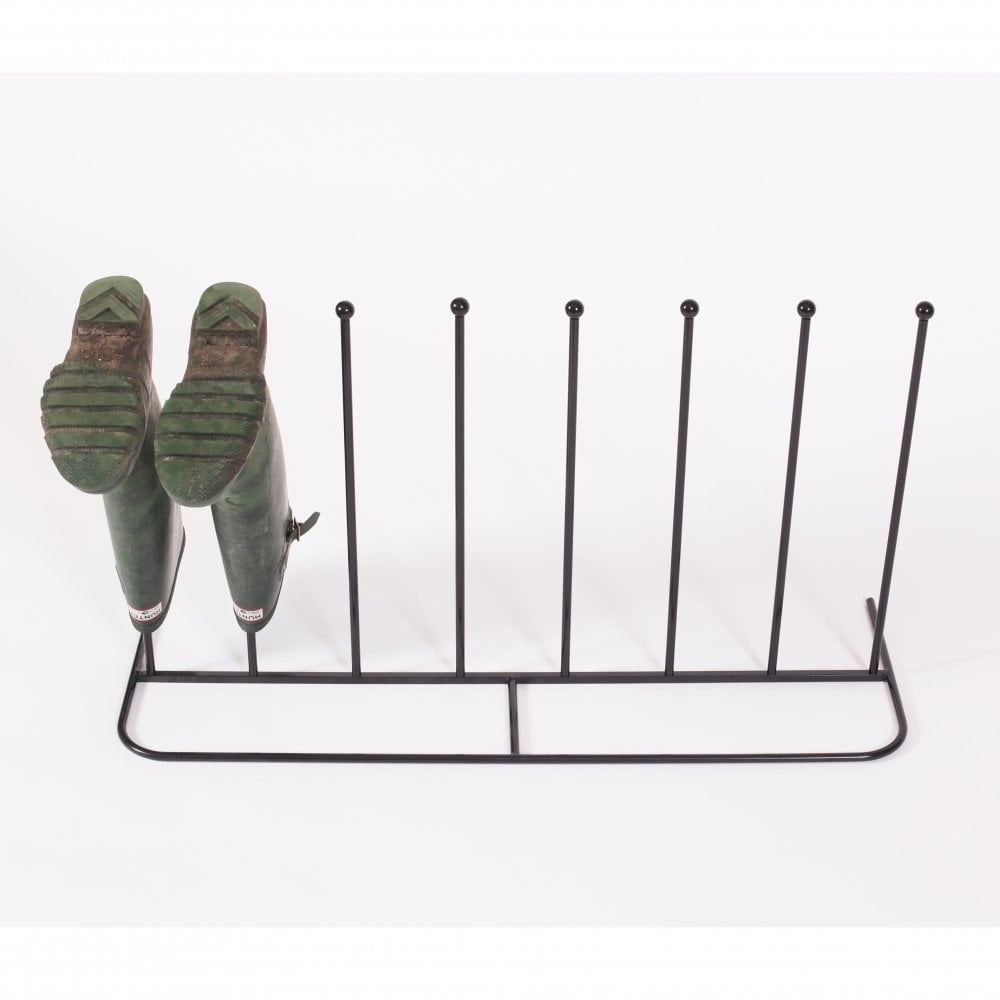 Black Powder Coated Steel Boot Rack, Holds 4 Pairs – Antique Style Metal Welly & Shoe Stand, Indoor & Outdoor