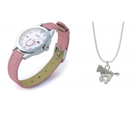 Relda Girls' Pink Horse Watch Gift Set with Silver-Tone Horse Necklace & Bracelet – REL24
