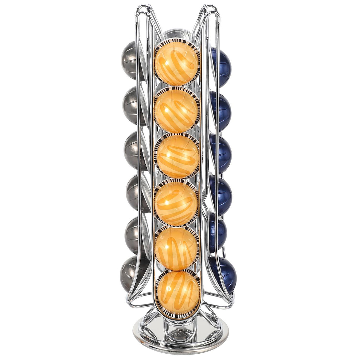 Vinsani 24 Pod Rotating Coffee Capsule Holder for Vertuo with Non-Slip Surface – Space-Saving Swivel Stand, Chrome
