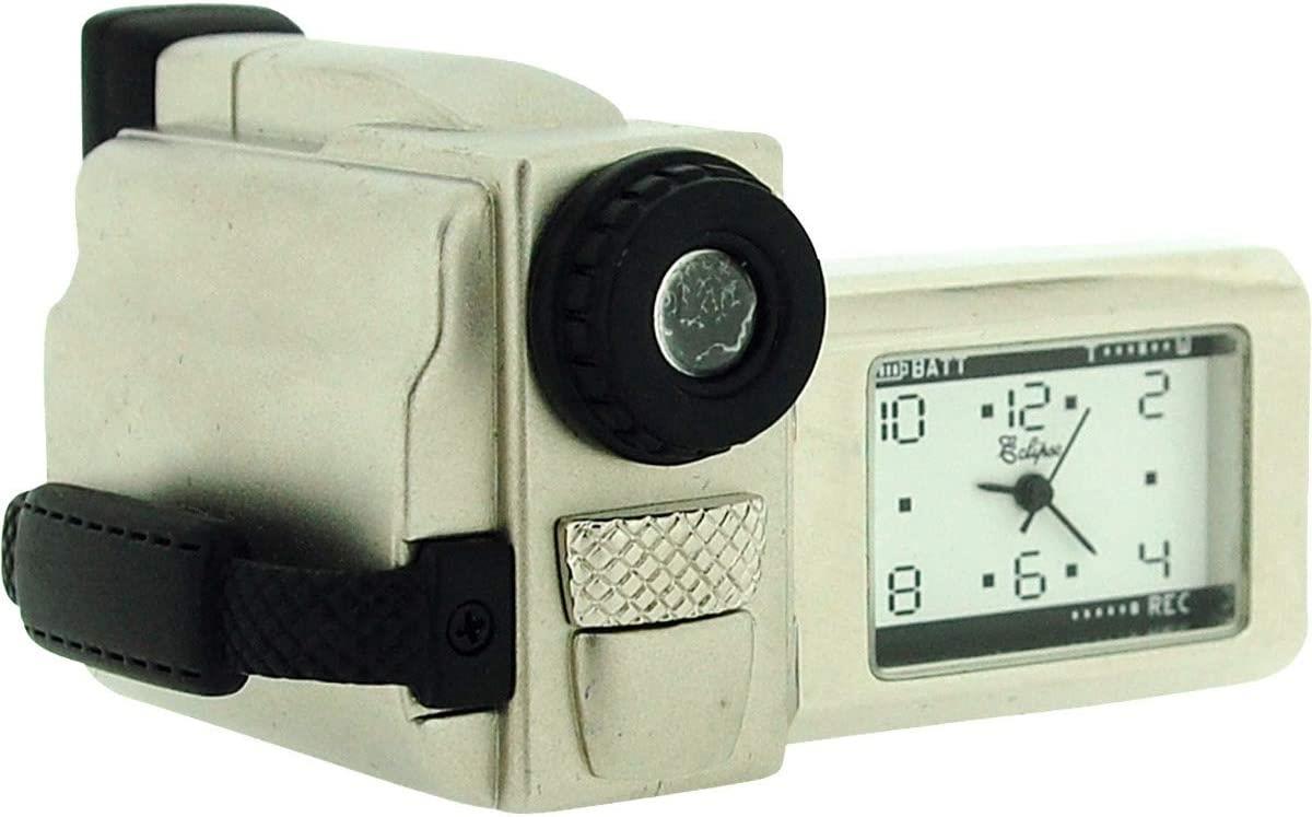 Miniature Novelty Clock with Silver Plated Metal Video Camera – Solid Brass Collectable Desk Clock