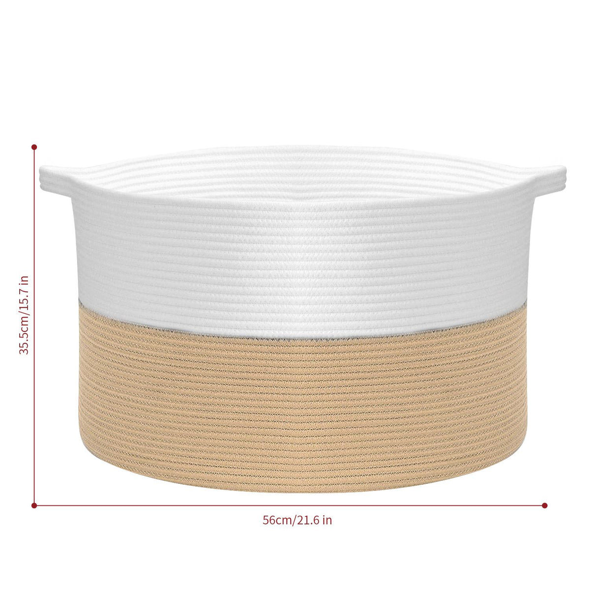 Vinsani Hand-Woven Cotton Rope Laundry Basket, 56 x 35.5cm – Foldable Storage Hamper with Handles