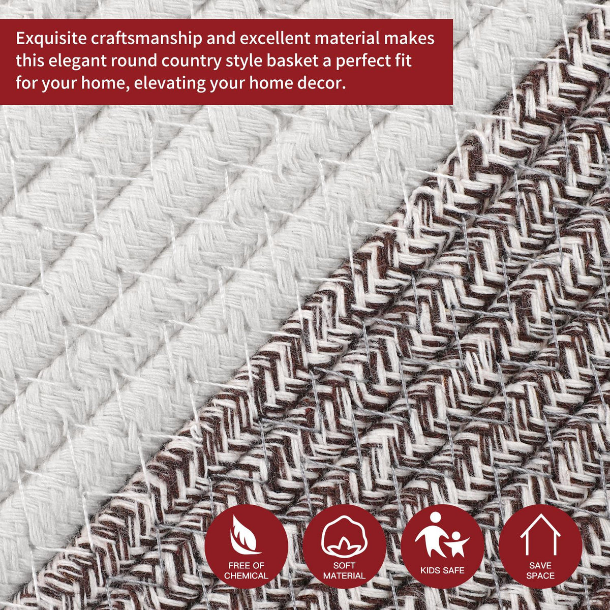VINSANI Hand-Woven Cotton Rope Laundry Basket, 56 x 35.5cm – Foldable Storage Basket, White & Natural