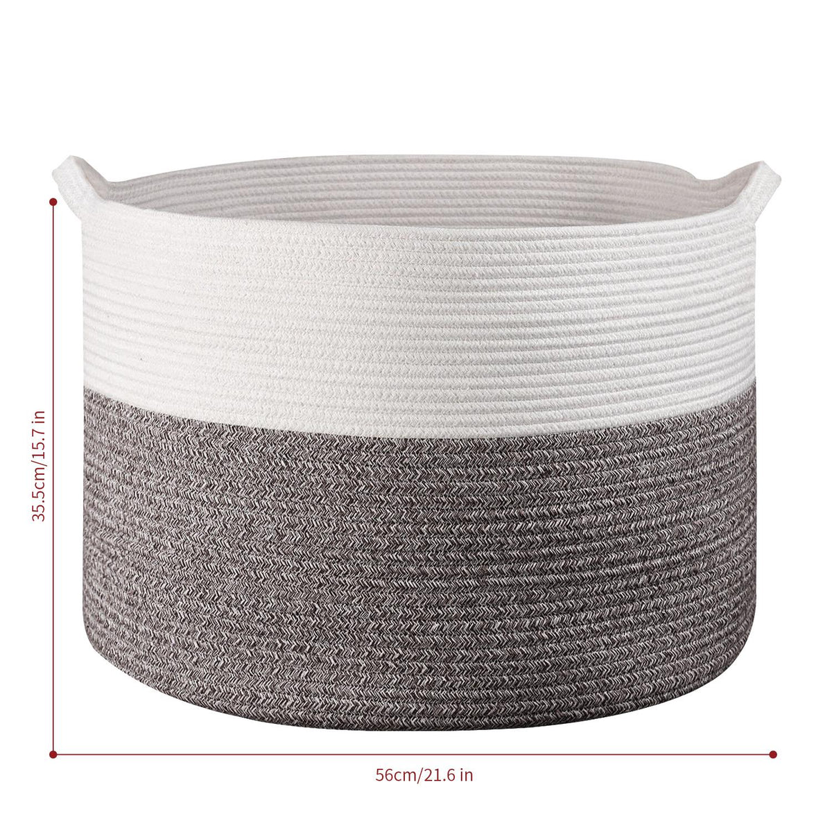 VINSANI Hand-Woven Cotton Rope Laundry Basket, 56 x 35.5cm – Foldable Storage Basket, White & Natural