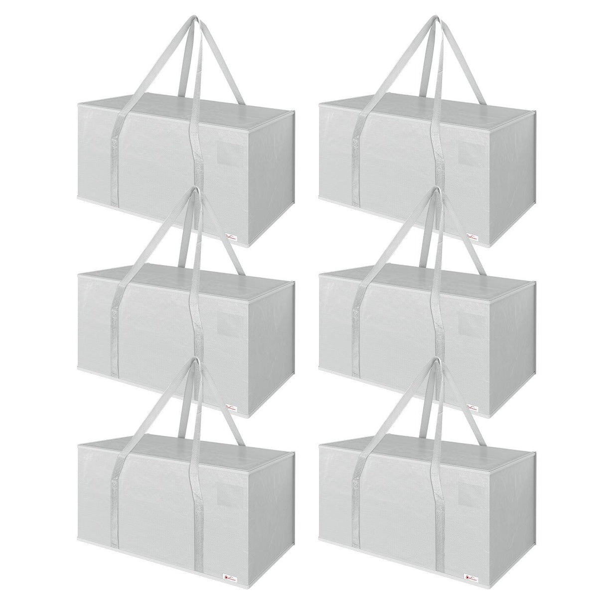 Vinsani 6 Pack Heavy-Duty Moving Bags with Zip and Handles, 50kg Capacity – Storage Organiser, Grey