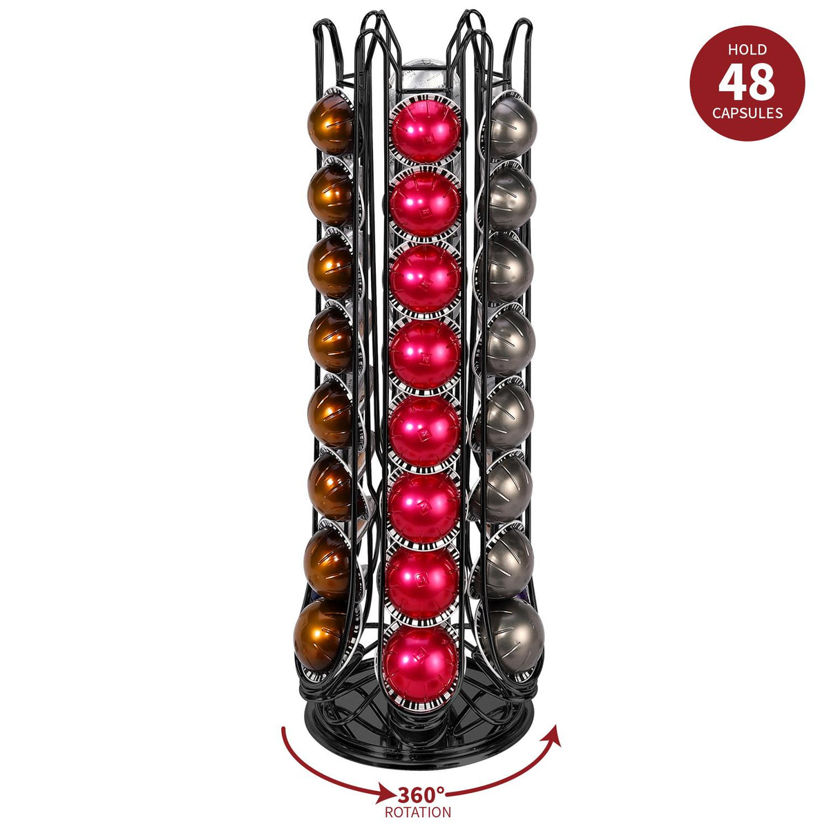 Vinsani 48 Pod Coffee Capsule Stand with 6 Wells – Organised Coffee Pod Holder, Black