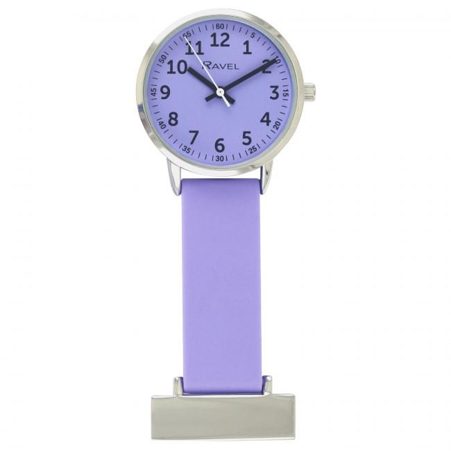 Ravel Nurses Fob Watch – Purple Silicone, 30mm Polished Silver Tone Case