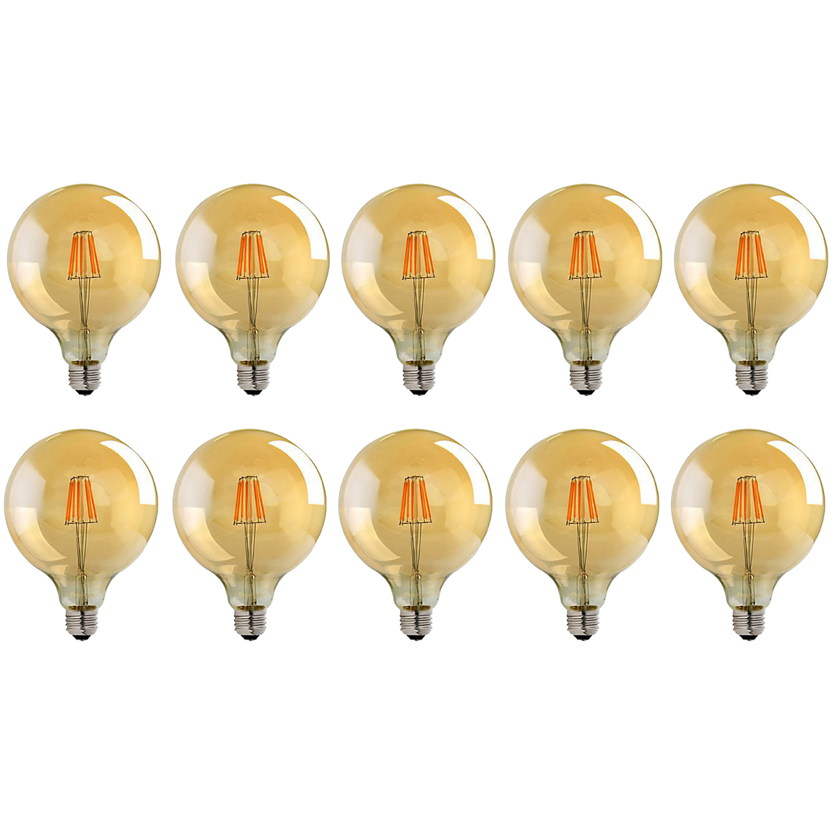 Ledsone 10 Pack G125 Vintage Edison LED Bulbs, 8W E27 – Dimmable Amber Glass, Warm White 2700K