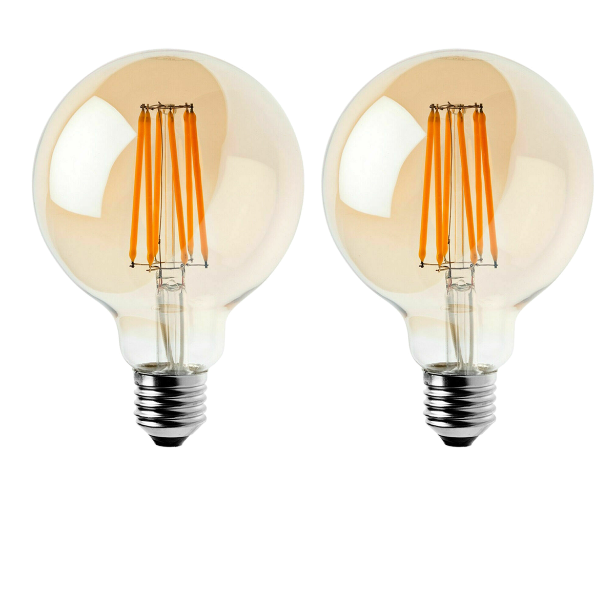 Ledsone 2 Pack E27 Dimmable LED Edison Filament Bulbs, 8W 800lm 2700K – Vintage Amber Glass G95, Warm White