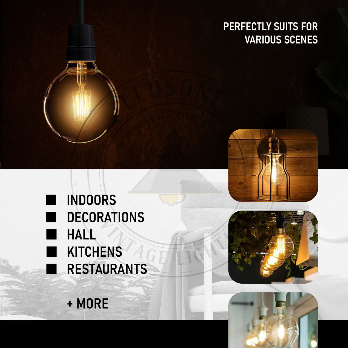 Ledsone 2 Pack E27 Dimmable LED Edison Filament Bulbs, 8W 800lm 2700K – Vintage Amber Glass G95, Warm White