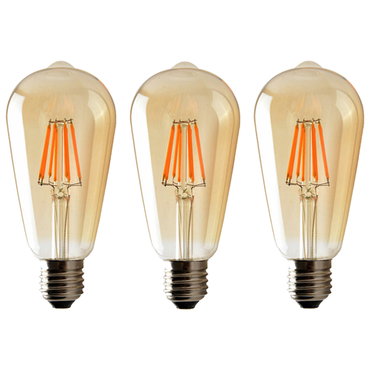 Ledsone 3 Pack E27 Dimmable LED Edison Bulbs, ST64 Amber Glass – 6W Warm White 2700K Vintage Filament