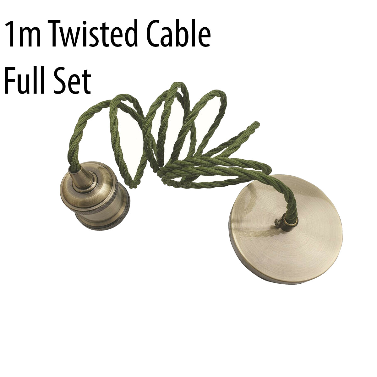 LEDSON 1m Twisted Cable Vintage E27 Pendant Light Kit – Army Green Cord with Green Brass Holder