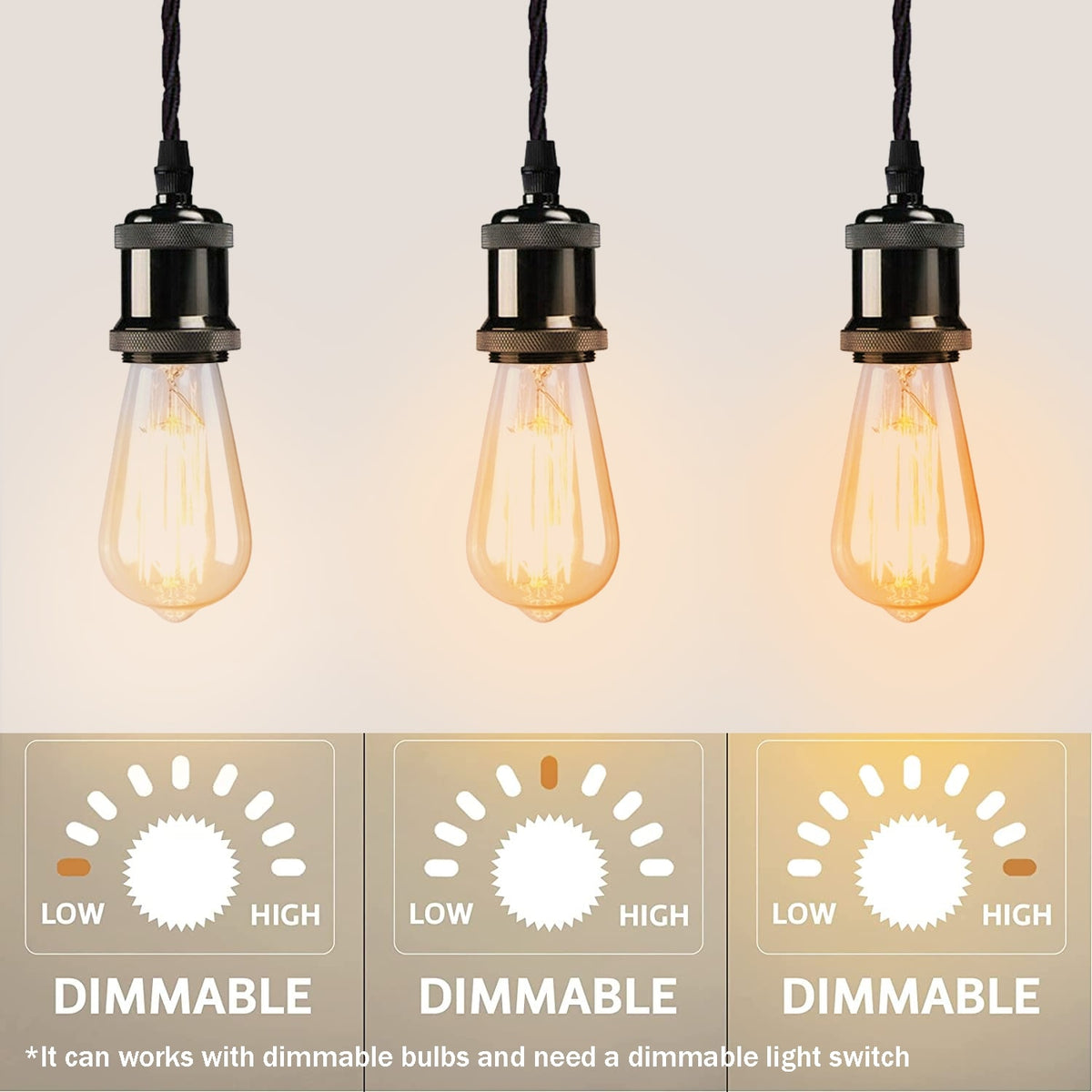 2m Black Twisted Cable Pendant Light Kit with E27 Shiny Black Holder – Vintage Single Drop Lamp Holder