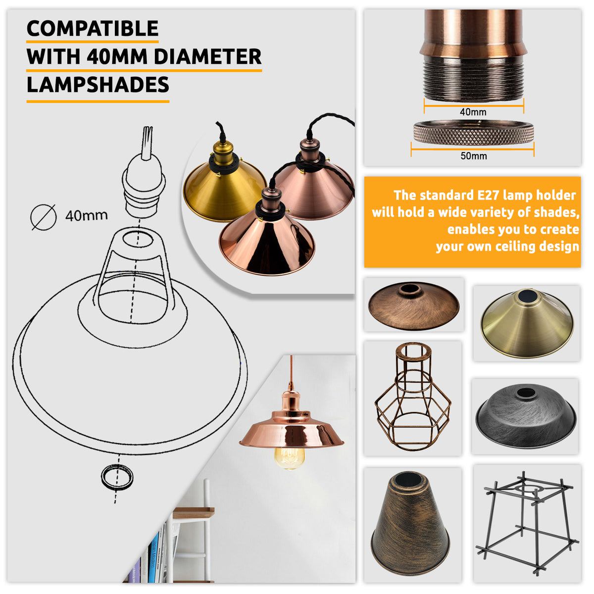 2m Black Twisted Cable Pendant Light Kit with E27 Shiny Black Holder – Vintage Single Drop Lamp Holder