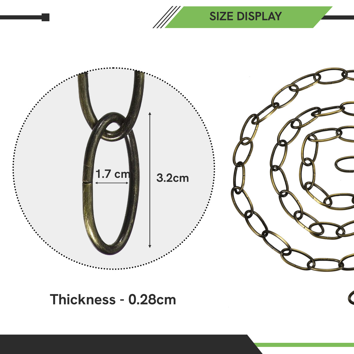 LEDSON Light Chain for Ceiling Pendant Lights & Chandeliers, 32mm x 17mm Openable Links – Sold per Metre