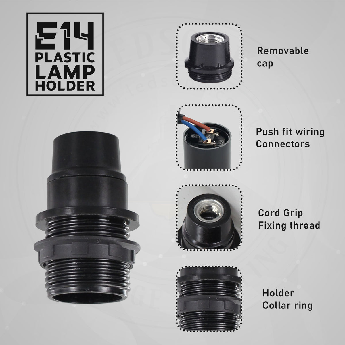 LEDSONE E14 Bulb Holder, Small Edison Screw SES Lamp Holder – Vintage Table Lamp Socket, Black