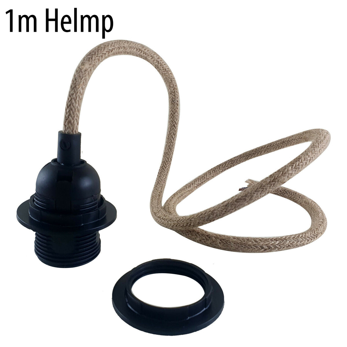 LEDSONE E27 Hemp Wire Pendant Light Kit with Stone Effect Ceiling Rose and Shade Collar – Vintage Lamp Holder