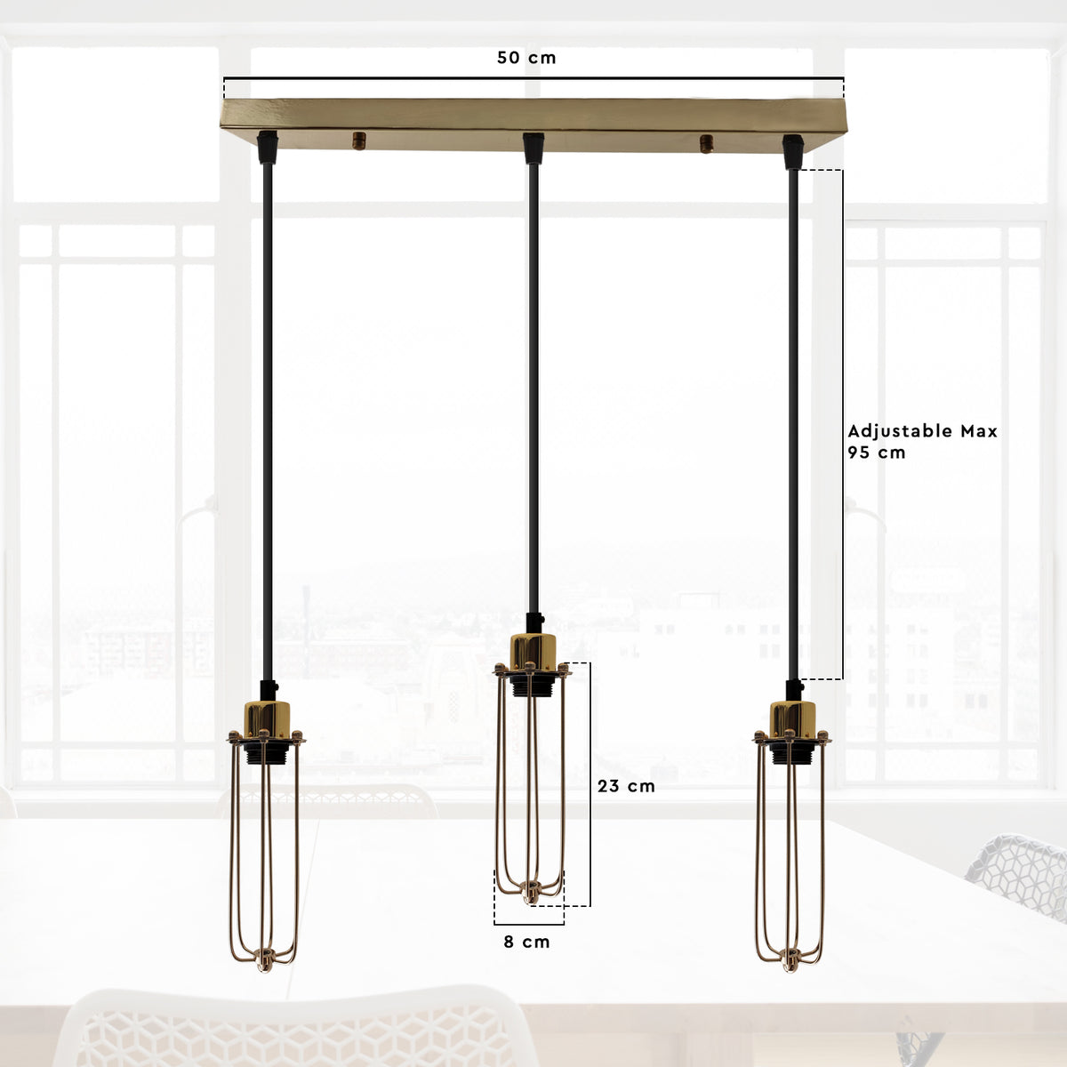 LEDSONE 3-Head Rectangular Pendant Light with Wire Cages, E27 – Industrial Vintage Hanging Lamp for Kitchen Islands
