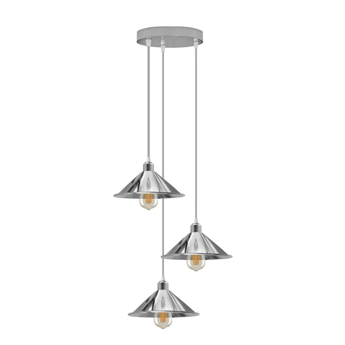 LEDSONE 3 Head Round Base Industrial Cone Pendant Light – Hanging Lamp for Kitchen Island & Dining Room