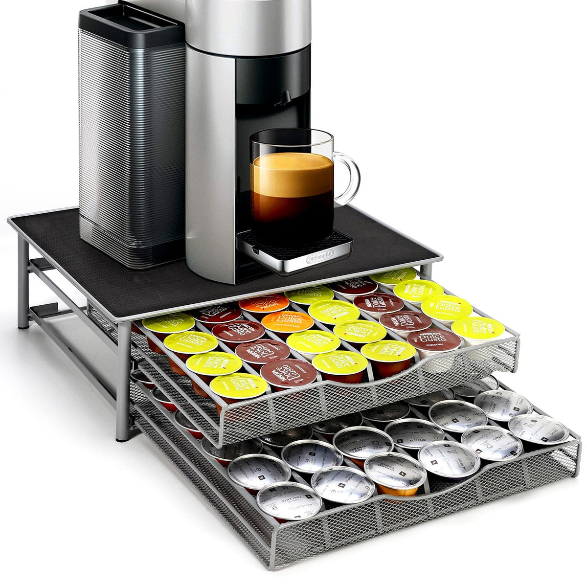 Vinsani Coffee Pod Double Drawer with Sliding Storage – Holds 72 Dolce Gusto Capsules, Kitchen Organiser