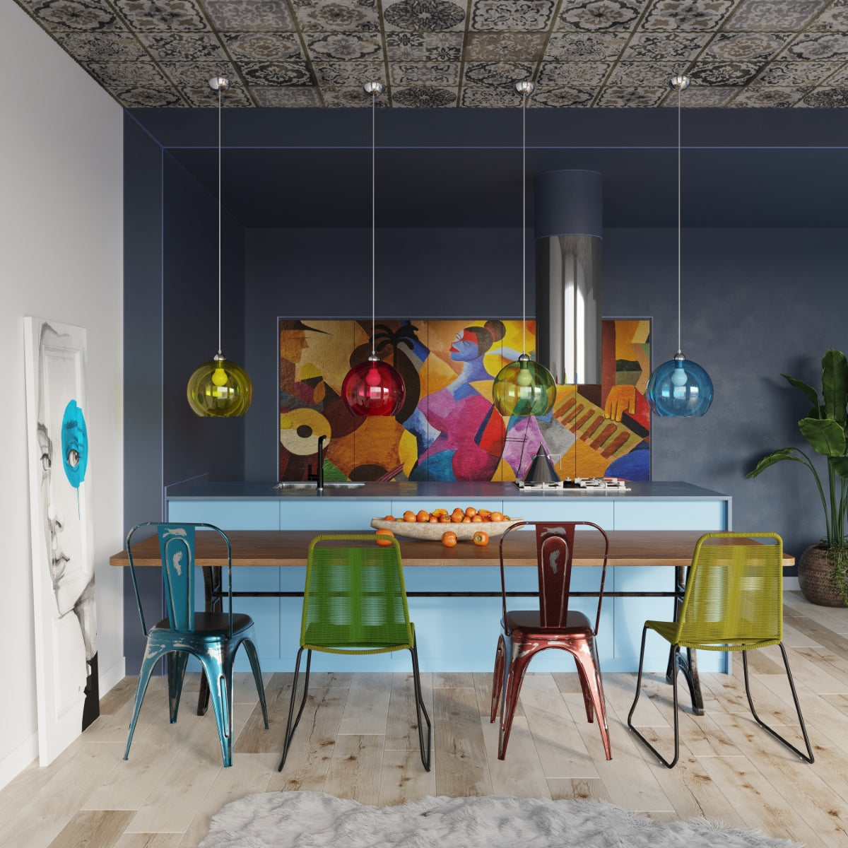 Ball Glass & Steel Pendant Light, E27