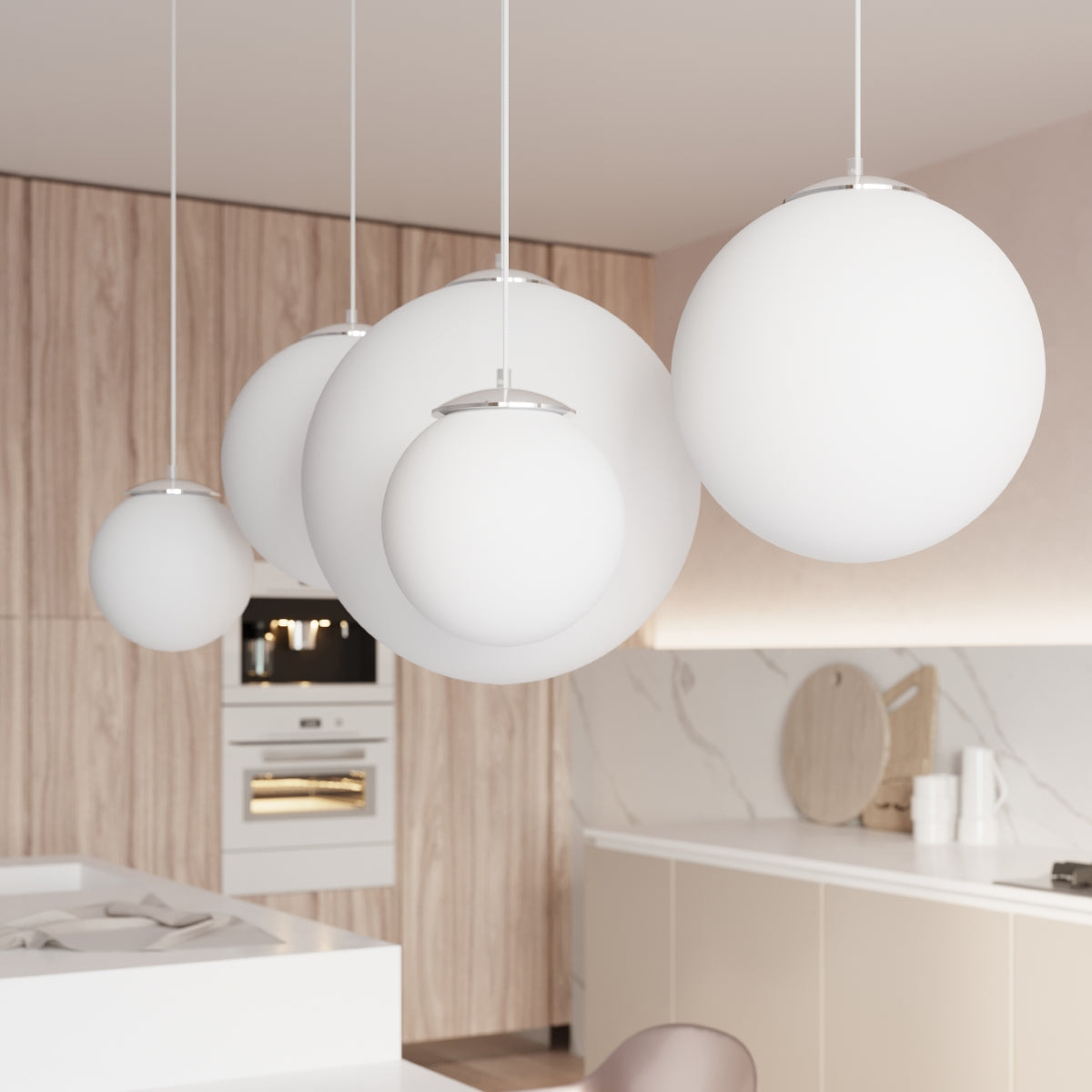 Sollux Lighting Ugo Pendant Lamp with Glass Shade and E27 Fitting – Minimalist Ceiling Light, White & Chrome