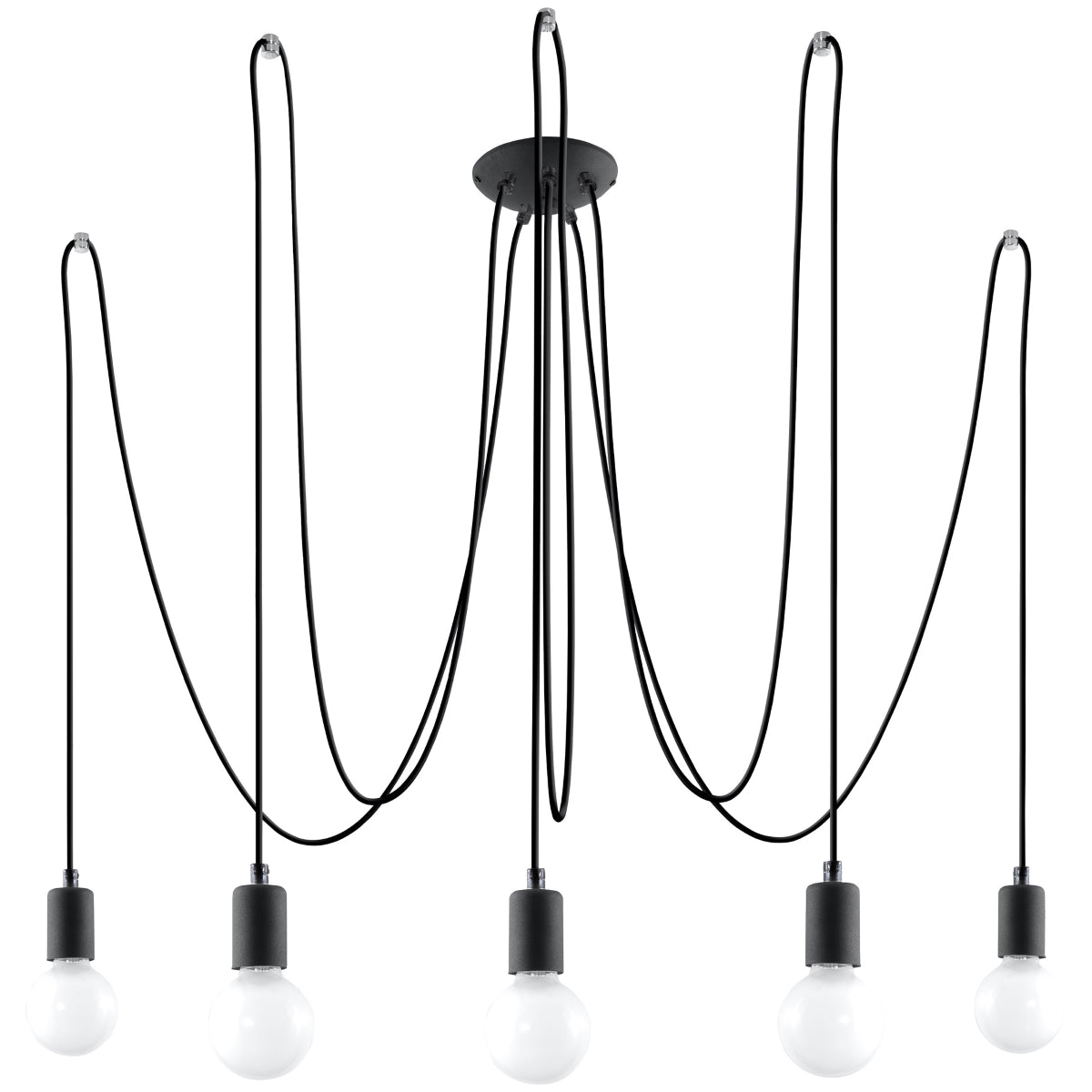 Sollux Lighting Edison Loft Chandelier in Black Fabric and Steel – 5 x E27 Ceiling Light