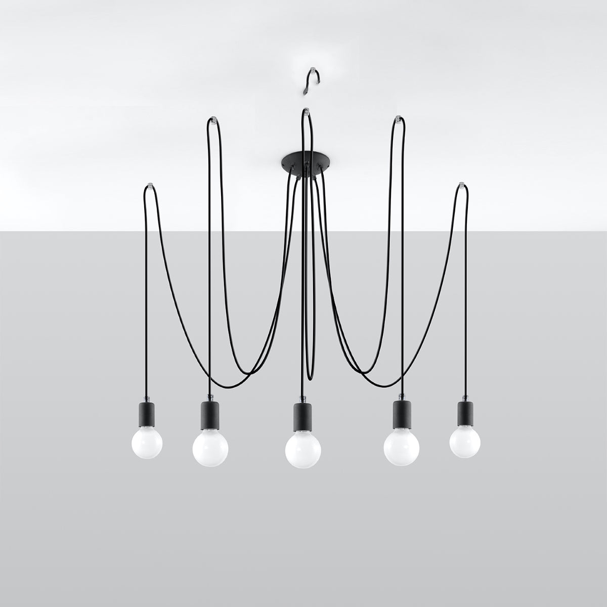 Sollux Lighting Edison Loft Chandelier in Black Fabric and Steel – 5 x E27 Ceiling Light