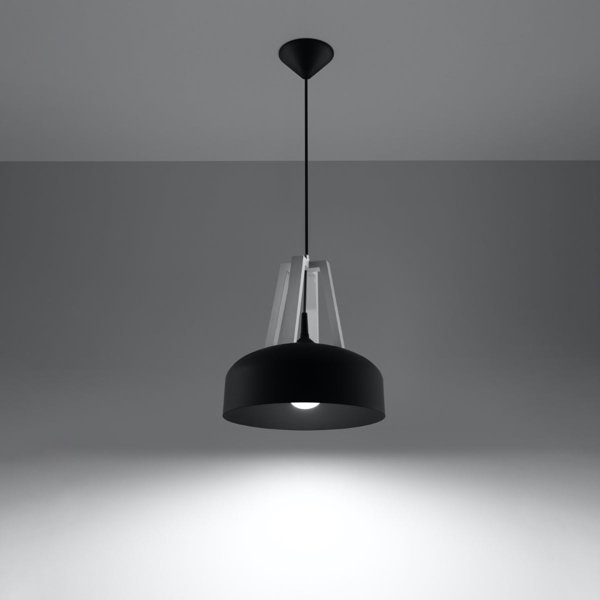 Sollux Lighting Casco Pendant Lamp in Steel and Wood with E27 Fitting – Modern Ceiling Light, Black & White
