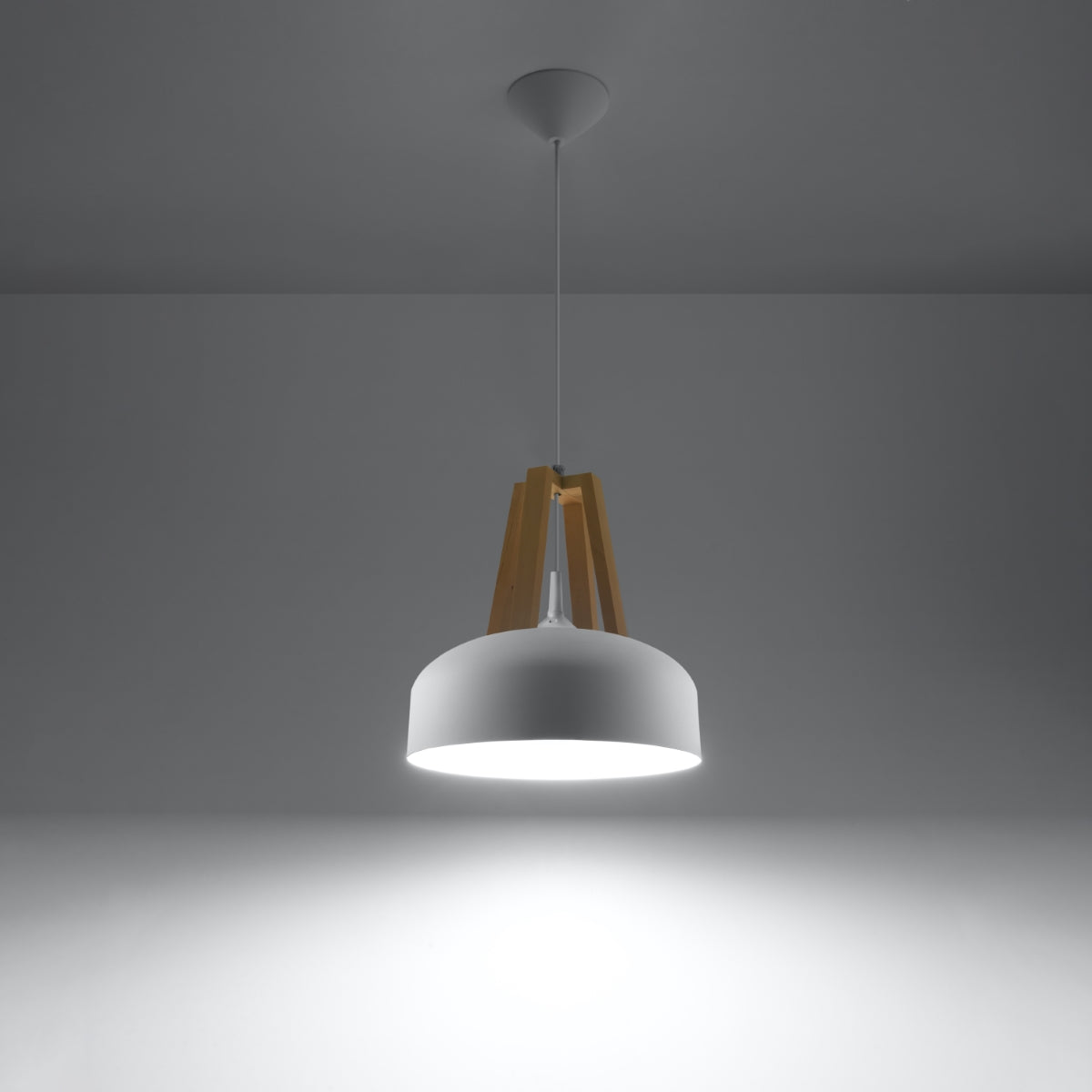 Sollux Lighting Casco Steel and Wood Pendant Lamp with E27 Fitting – Ceiling Light, White & Natural Wood