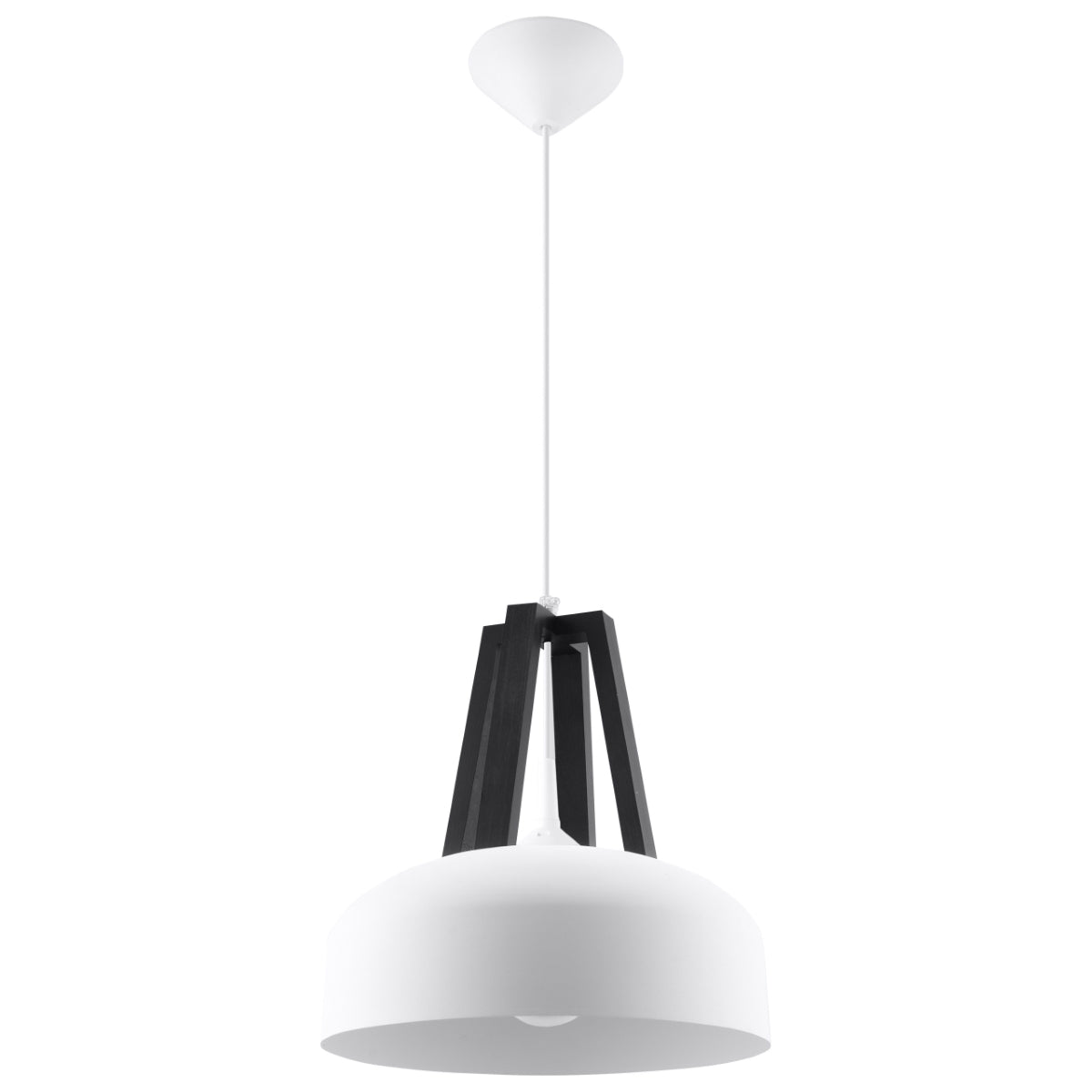 Sollux Casco Pendant Light with E27 Bulb Fitting – Modern Steel and Wood Lamp, White and Black