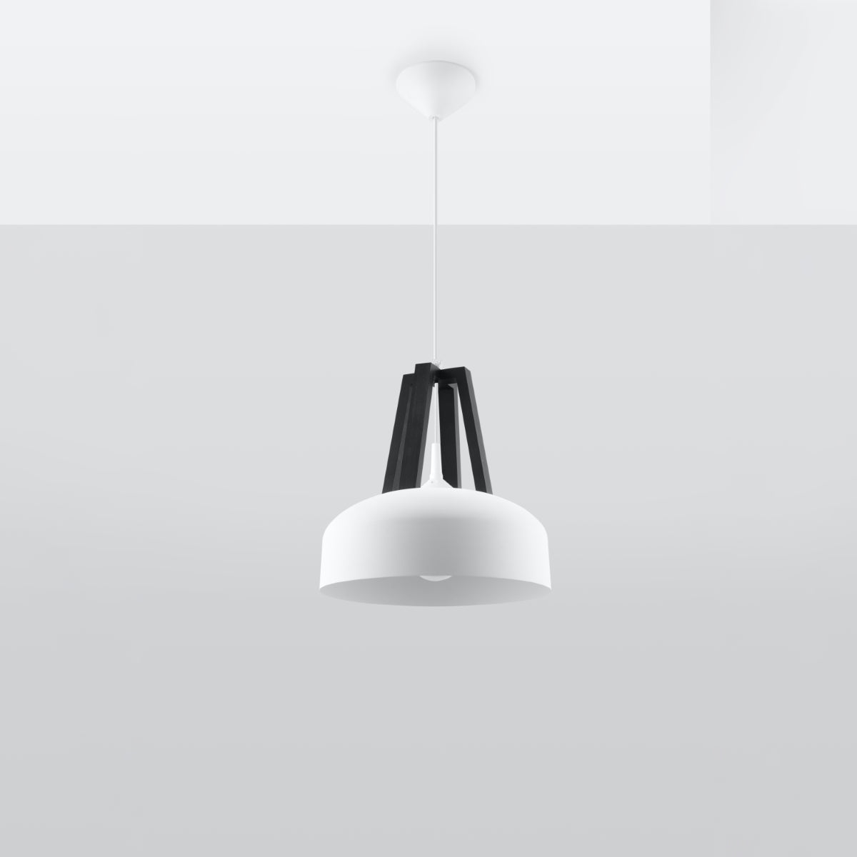 Sollux Casco Pendant Light with E27 Bulb Fitting – Modern Steel and Wood Lamp, White and Black