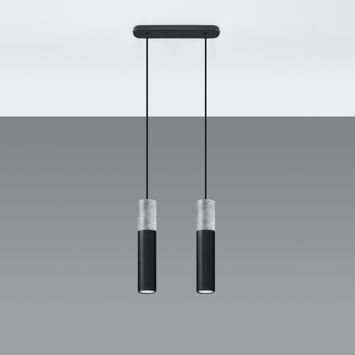 Sollux Borgio Modern Pendant Light with 2 GU10 Lights – Steel and Concrete Ceiling Lamp, Black and Grey