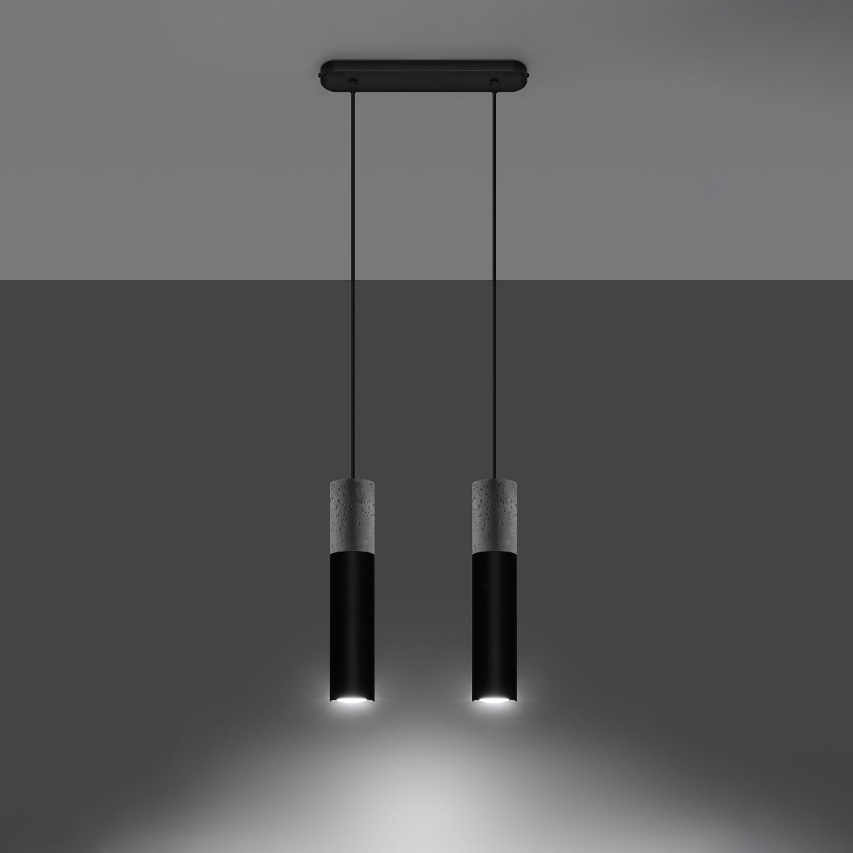 Sollux Borgio Modern Pendant Light with 2 GU10 Lights – Steel and Concrete Ceiling Lamp, Black and Grey