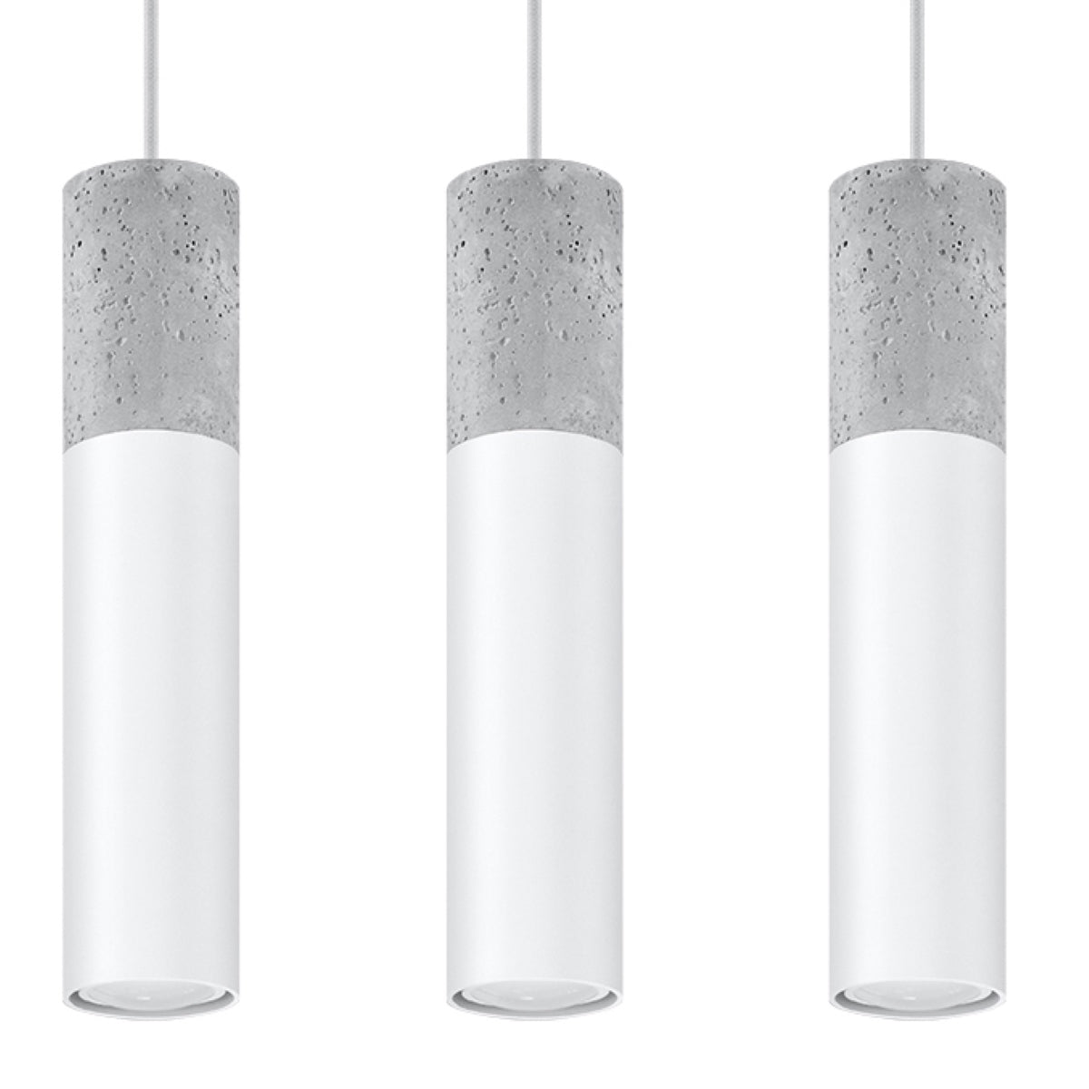 Sollux Borgio Modern Pendant Light with 3 GU10 Lights – Steel and Concrete Ceiling Lamp, White and Grey
